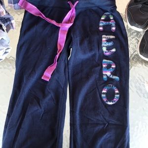 Navy blue with purple strings sweats.